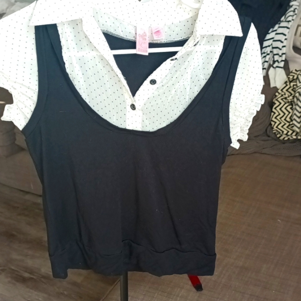 Doled Up Black Short Sleeve Polka Dot Blouse